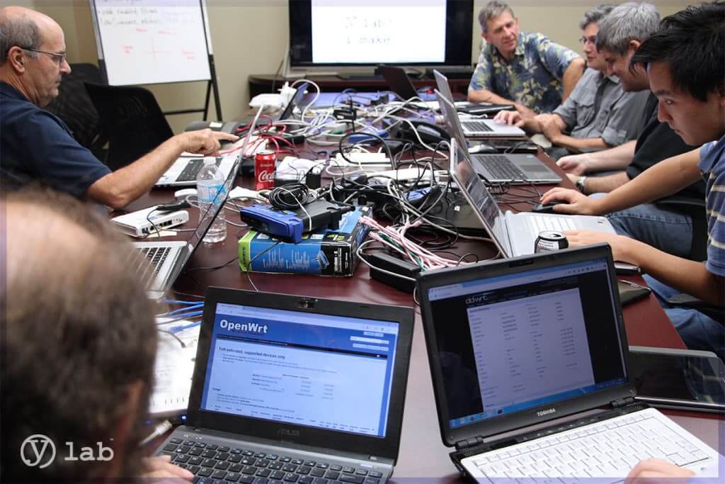 Filling the boardroom with makers and networking equipment.