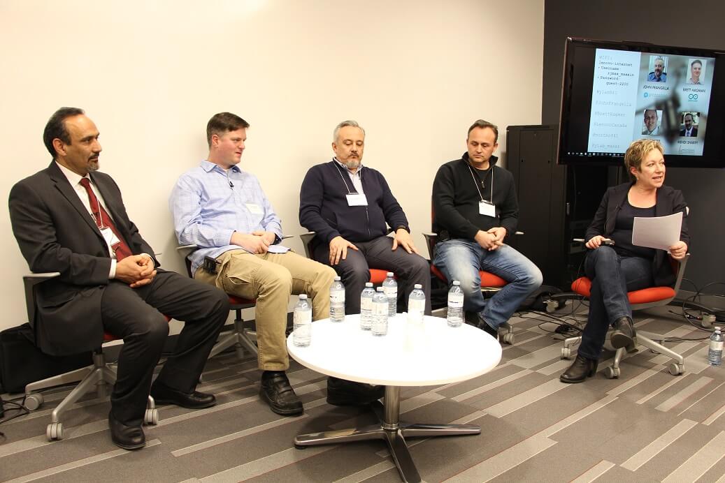 Panelists Mehdi, Brett, John and Peter, and moderator Karen